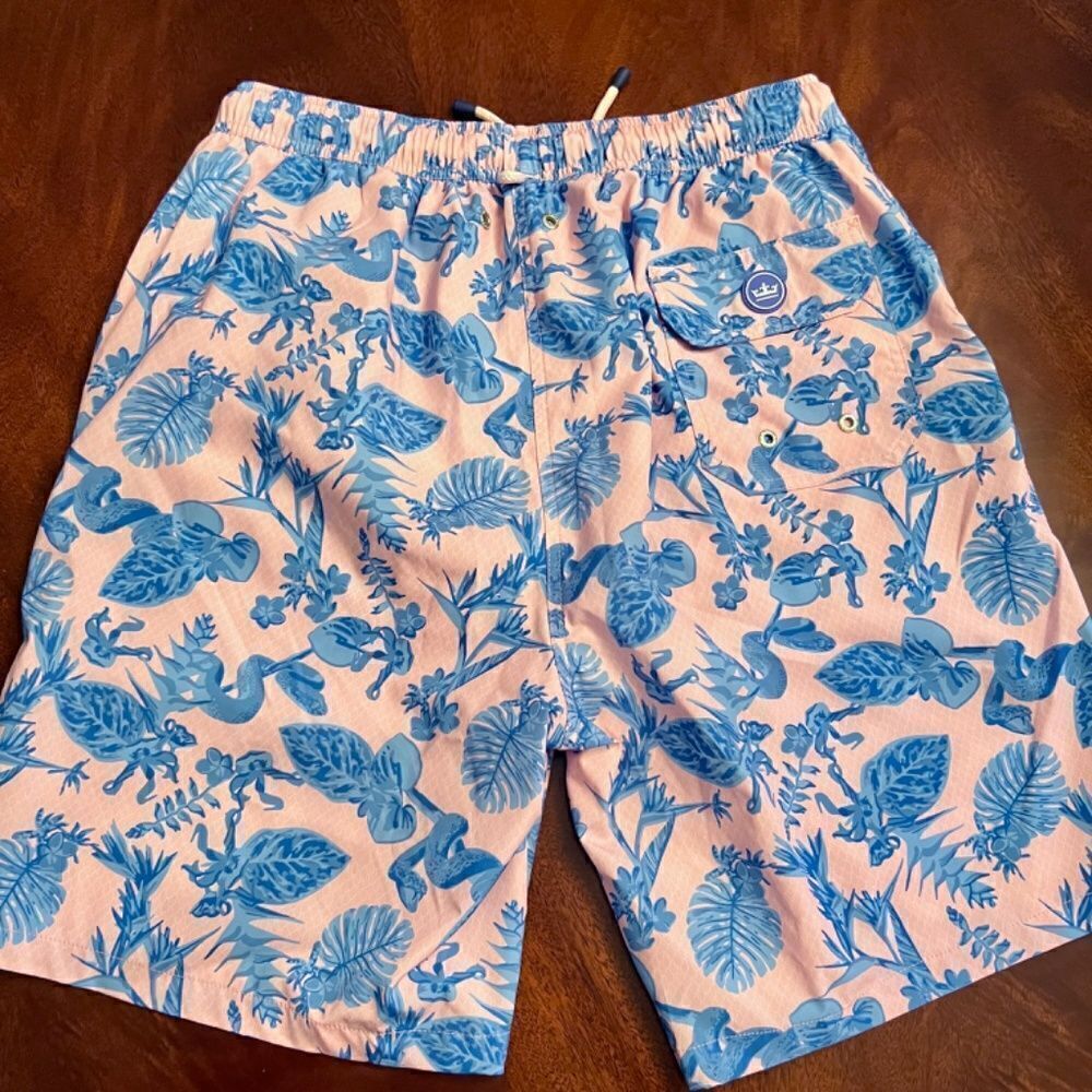 EUC Men's Peter Millar Seaside Pink Blue Snake Garden Print Swim Trunks MEDIUM - Picture 3 of 5